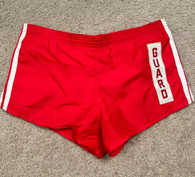 Vintage ADIDAS 70s 80s SWIMMING LIFEGUARD NYLON SHORTS RED MEN'S SMALL RARE