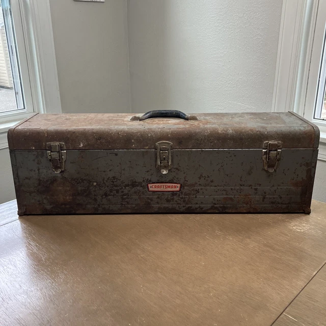 VTG Craftsman Carpenters Metal Tool Box 30" Toolbox Side Handles Crown Logo