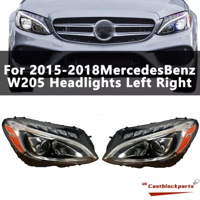 2015-2018 Mercedes C-Class C300 W205 LED Headlight Left+Right Side Pair Set