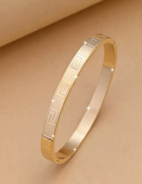 Bracelet Jonc Pour Femme En Acier Inoxydable Doré - Lettres Et Cœur - Neuf