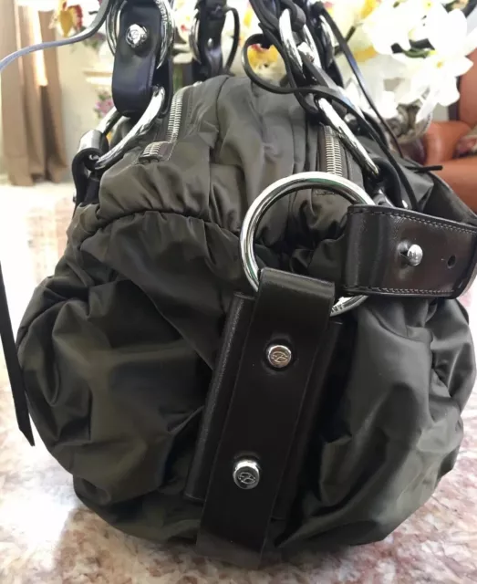 FRANCESCO BIASIA BROWN Nylon Leather Double Zip Satchel Shoulder Bag ...