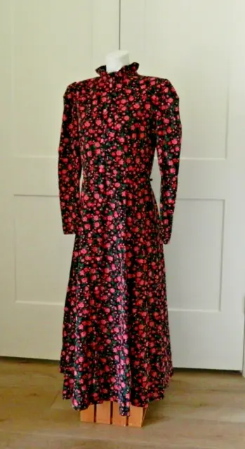 Vtg. Storybook Heirlooms Floral Fine Corduroy Prairie Granny Midi Dress 12