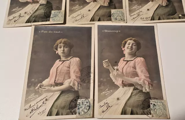 Retro-collection Lot 5 anciennes cartes postales Femme avec fleur, Paris 1905 2