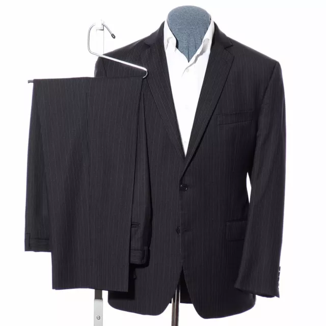 42R Slim Calvin Klein Black Pinstriped Wool 2-Piece Suit 34x31 Trousers Jacket L