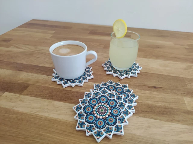 Set De 6 Sous-Verres Porcelaine Zellige Marocain - Dessous Liège, Décoration Table Artisanale