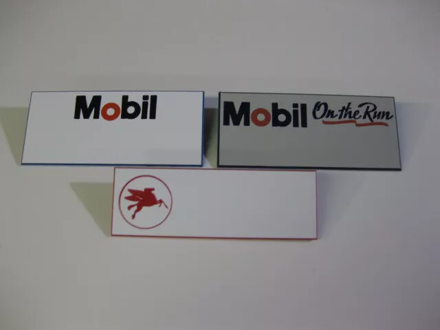 MOBIL GAS STATION employee Name badge lot! (3 diff.)  'ON THE RUN' ** 'PEGASUS'!