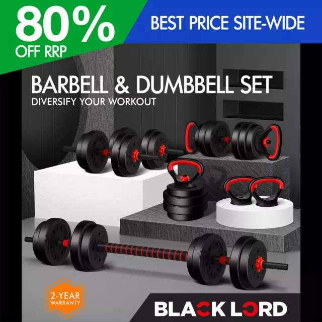 BLACK LORD Dumbbell Set 7-40kg Adjustable Barbell Weight Plates Lifting Bench