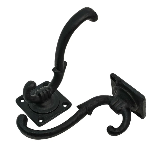 Wall Hooks Pack of 2 for Coat , Towel, Keys Black Cast Iron Heavy Duty Set