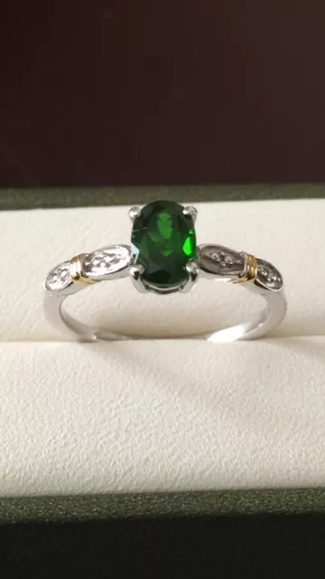 Stunning Sterling Silver Gold Plated Chrome Diopside Solitaire Ring