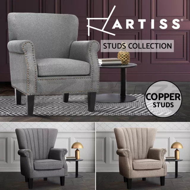 Artiss Armchair Lounge Chair Accent Chairs Armchairs Single Sofa Studs Fabric