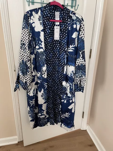 NEW Chico’s Blue Floral/Dot Printed Reversible Ruana Wrap Size 3 (16) FREE S&H!