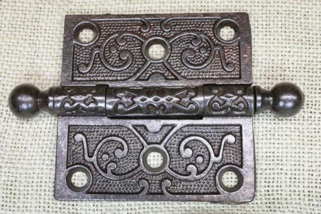 2 Old Door Hinges 3 X 3” Cannon Ball Top Victorian Vintage Oiled Cast Iron Atlas 3