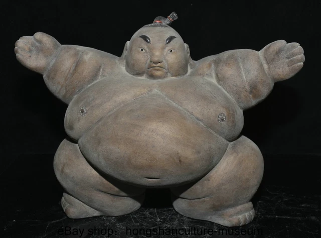 13.6 " Old Chinese Shiwan Porcelain Carved Japan Sumo Figure Statue Sculpture