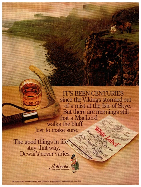1981 White Label Dewar's Blended Scotch Whisky Vikings Isle Skye Print Ad 8 x 11