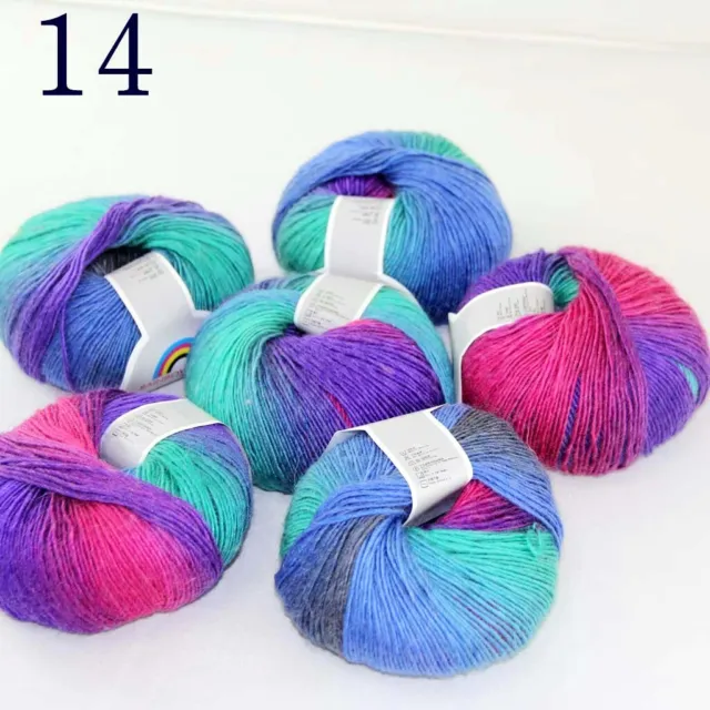Sale 6ballsX50gr Colorful Rainbow Rug Shawl Cashmere Wool Hand Crochet Yarn 14