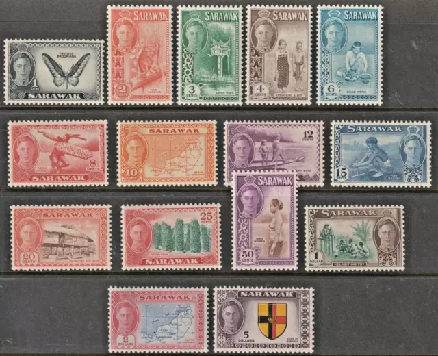 SARAWAK - KGVI (1938) COMPLETE SET of 15 to $5 *MINT HINGED* (CV £130)