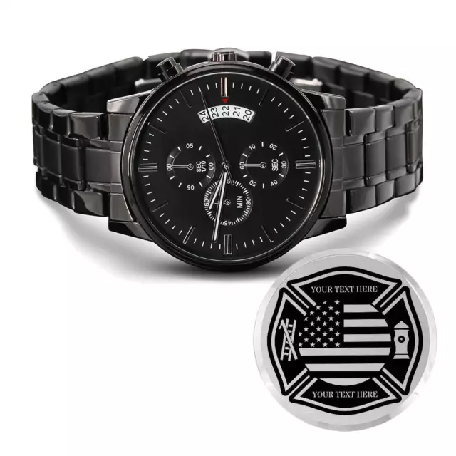 Personalized American Firefighter Laser-Engraved Watch. Custom US Maltese Cross 2