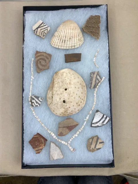 Ancient Anasazi Pottery with Shell Necklace and Button