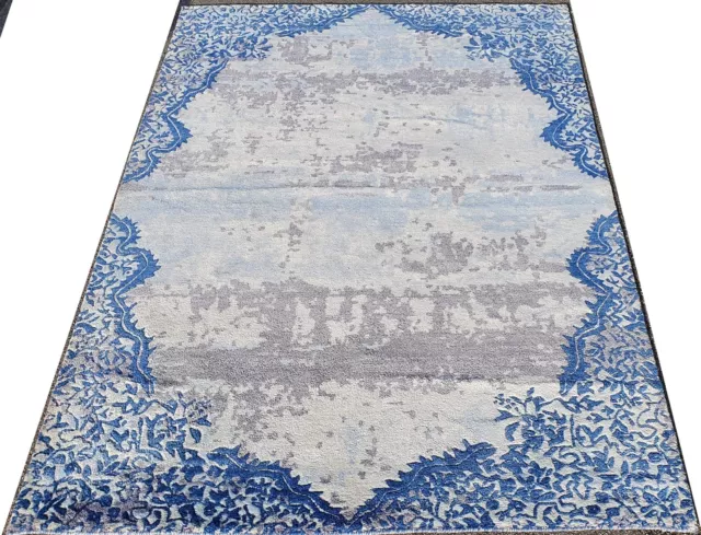Tapis en soie et laine noué à la main 245 x 182 cm motif ciel bleu 3