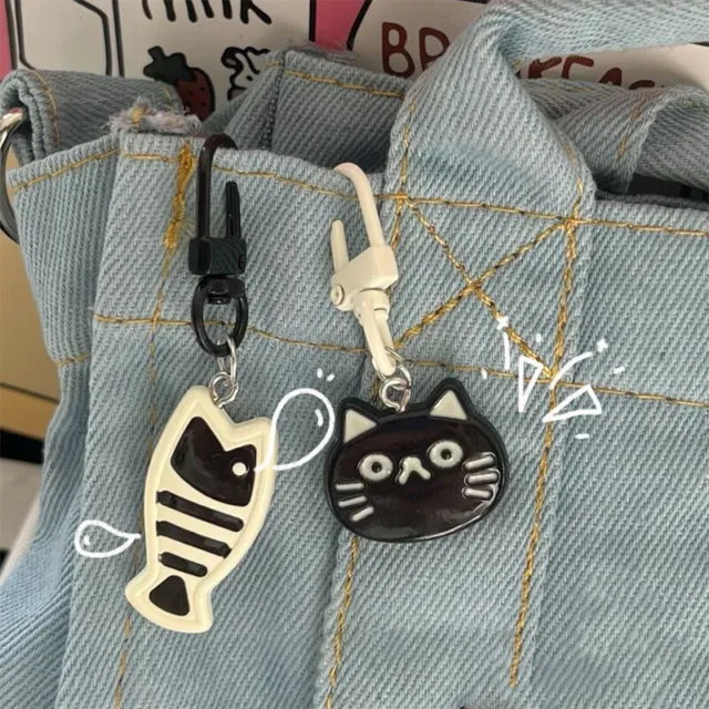 Kawaii Cartoon Keychains Key Ring For Women Cute Resin Fish Cat Charms KeyriYB