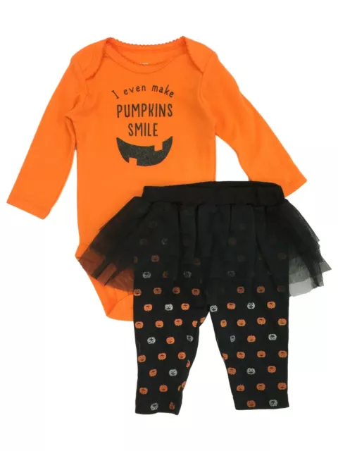 Carters Infant Girls Halloween Make Pumpkins Smile Bodysuit & Tutu Leggings NB