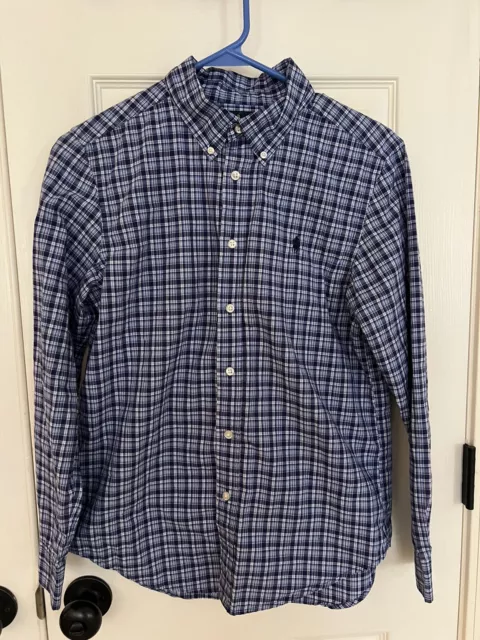 Boys blue plaid Ralph Lauren long sleeve button up size large 14–16