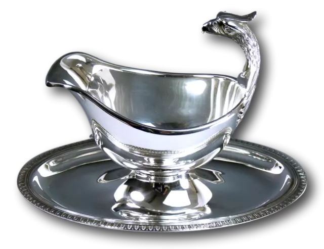 CHRISTOFLE Silver Plate - Malmaison Eagle Handle Design Gravy Boat on Tray