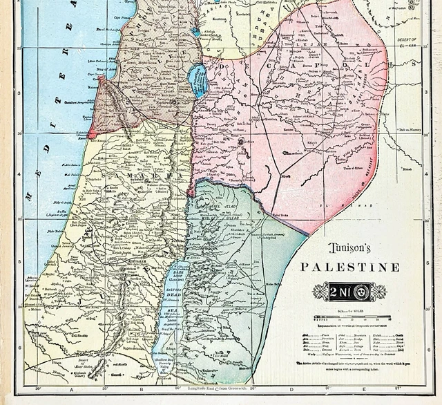 1904 Palestine Map Galilee Damascus Samara Jerusalem Judea Jaffa Dead Sea