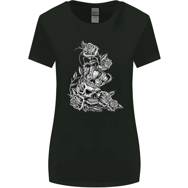 T-shirt biker teschio gotico heavy metal donna taglio più largo