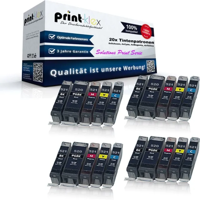 20x Recycelte Tintenpatronen für Canon Pixma MP 550 Phot - Solutions Print Serie