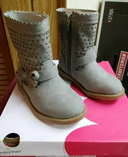 Jumping Beans Toddler Girls Heart Boots Grey New in Box