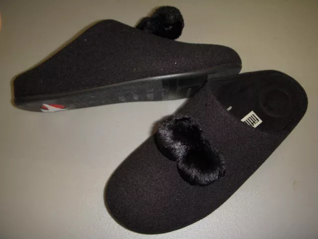 FitFlop Chrissie Pom Pom Clog Felt Comfort Slippers Women's US 8 Black