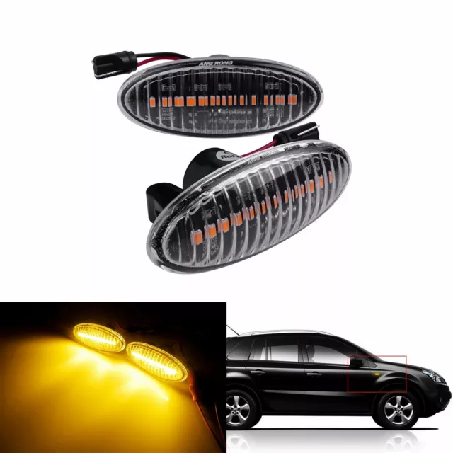 2x Feu Clignotant Répétiteur LED Jaune Lentille Claire Pour Renault Koleos 08-16