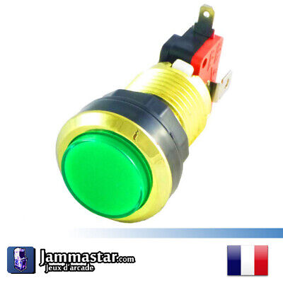 Gold LED button Arcade Bouton arcade lumineux Doré Vert Green 