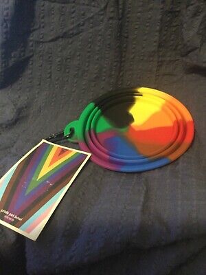 Collapsible Silicone Pride Pet Bowl & Clip Progressive Flag Color New with Tag