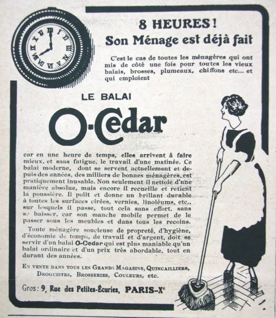 Publicité Presse 1925 Le Balai O-Cedar  8H Son Ménage Est Déja Fait -Advertising
