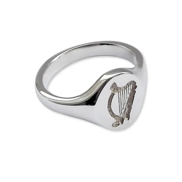Welsh Irish Harp Signet Ring Solid Sterling Silver 14x12mm 925 UK HM Unisex NEW