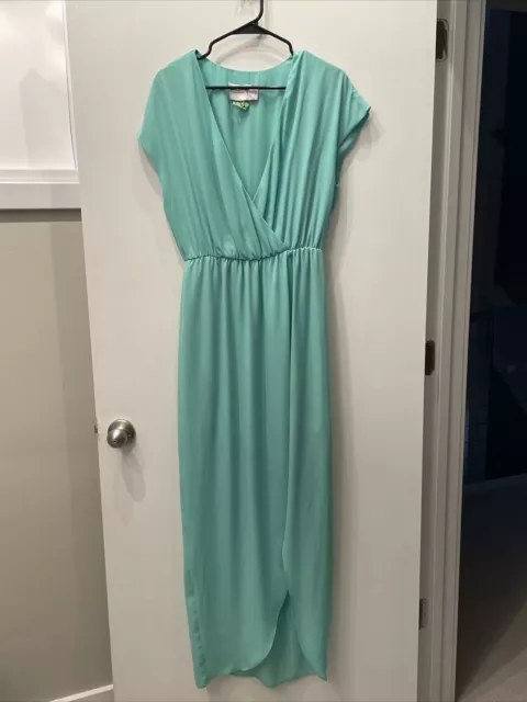 LOVELY! Charles Henry LARGE Seafoam Green Wrap Maxi Dress Cap Sleeve Chiffon