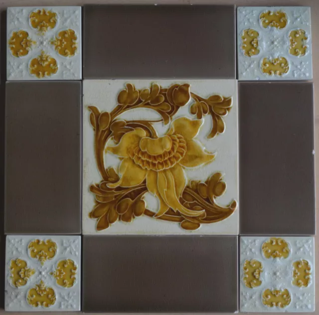 European Antique Art Nouveau Majolica 9-Set Tile C1900