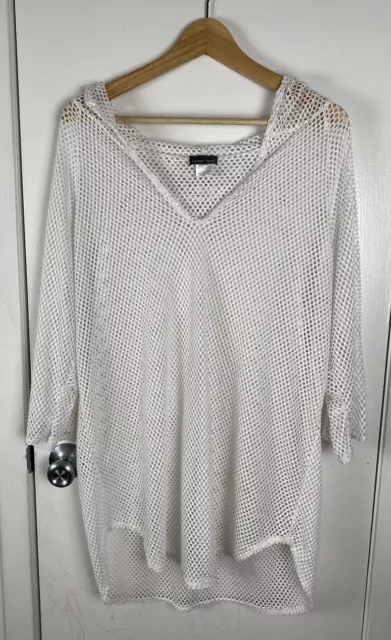 Jordan Taylor Women's Mesh Hoodie Swimsuit Cover Up Tunic Hooded White Size XL