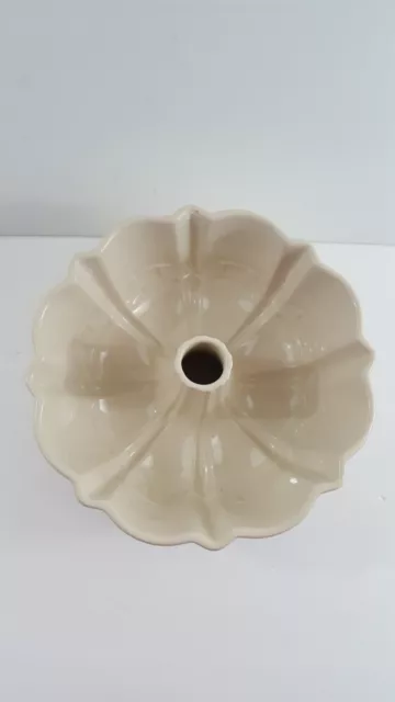 Longaberger Pottery Ivory Bundt Cake Pan Dish 9” Enamel Interior Retired