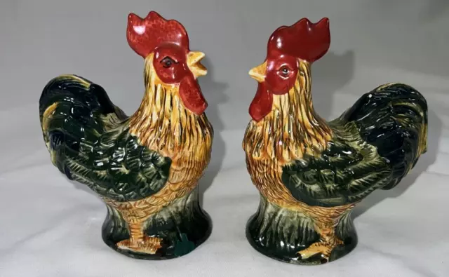 Rooster &  Hen Salt And Pepper Shakers Set Ceramic Figurine Farm Home Kitchen
