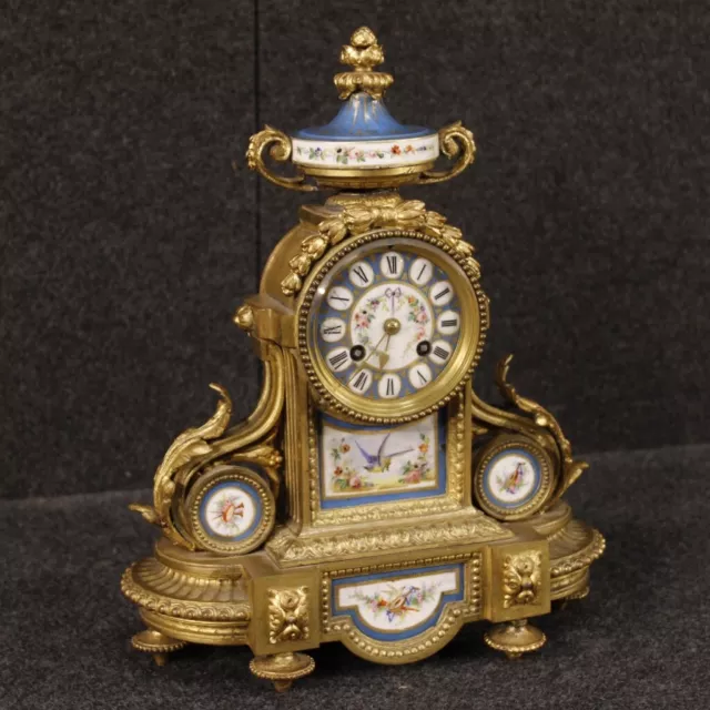 Uhr französisch bronze Messing vergoldet Keramik gemalt antik 20. Jahrhunderts