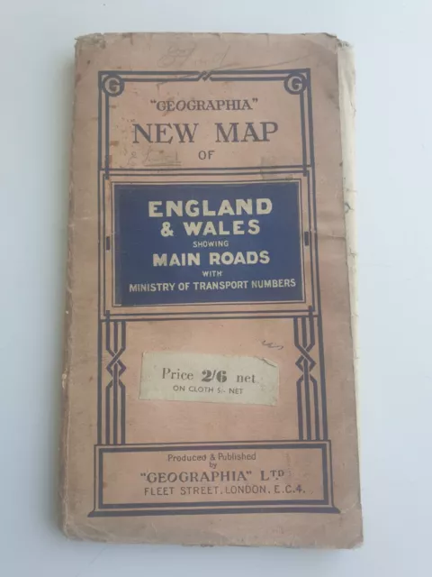 Geographia New Map of England & Wales. Main Roads with Ministry of Transport Nos