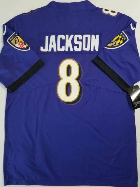 Baltimore Ravens Lamar Jackson #8 Stitched Football Purple Men's Jersey Sz L NWT 2