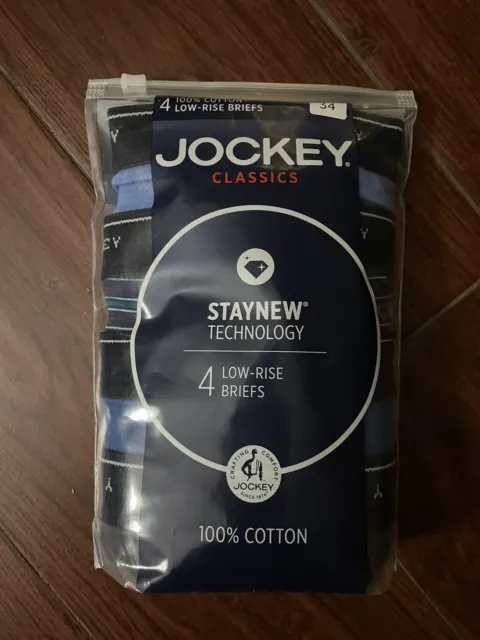 NEW JOCKEY MENS Classic Low-Rise Briefs 4 Pack Sz 34 StayCool 100% ...