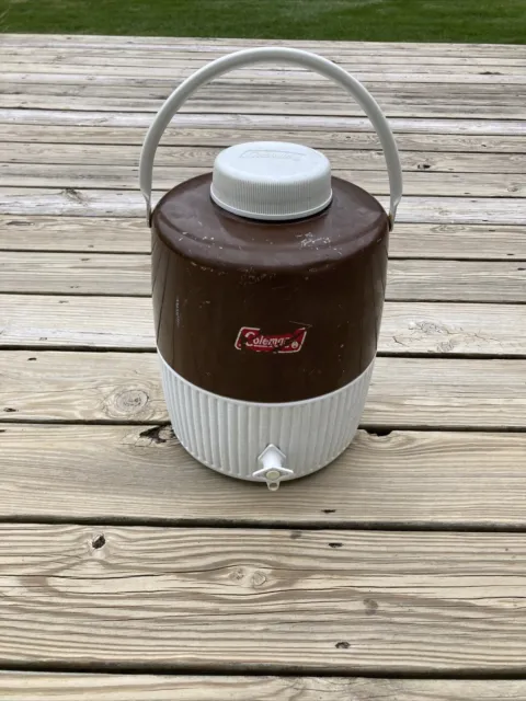 Coleman 2 Gallon Jug Vintage Water Cooler Picnic Metal and Plastic Brown