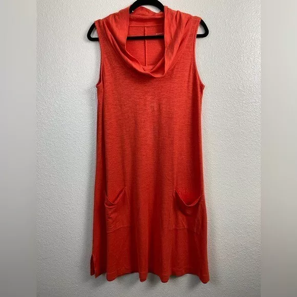 Eileen Fisher Hemp Organic Cotton Midi Dress Womens Size Small Orange Cowlneck