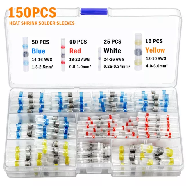 150tlg Lötverbinder Schrumpfschlauch Stoßverbinder Kabelverbinder Sortiment Set