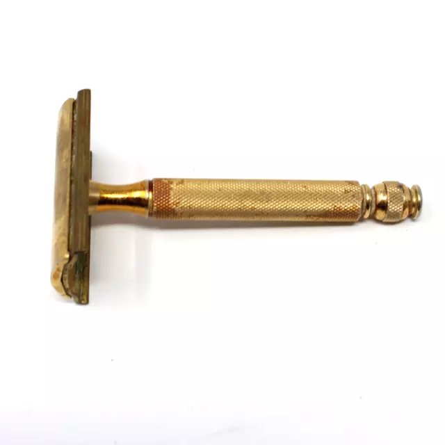 Vintage Gillette Ball End Tech Gold Tone Double Edge Safety Razor Made in USA!